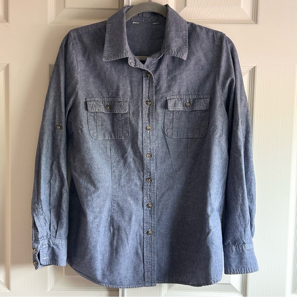 Blue Denim Button-Up Shirt, 100% Cotton M/L- vintage
